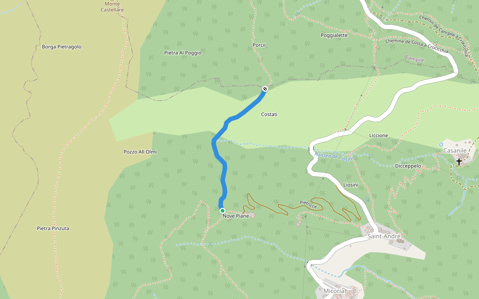 Chemin d'Ortiporiu a Campile walking route map in Crocicchia