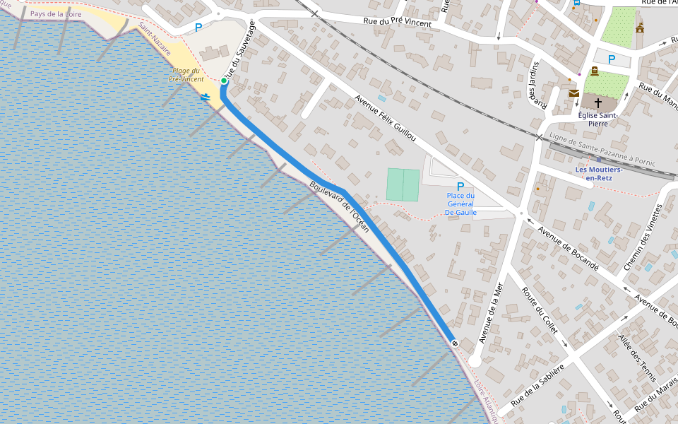Boulevard de l'Océan walking route map in Les Moutiers-en-Retz