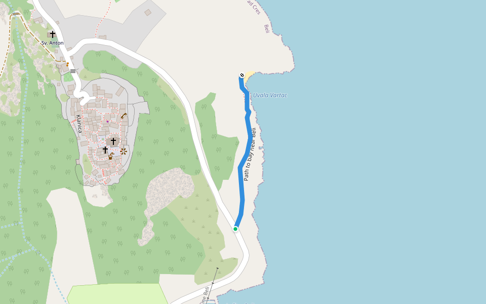 Path to bay near Beli walking route map in Beli