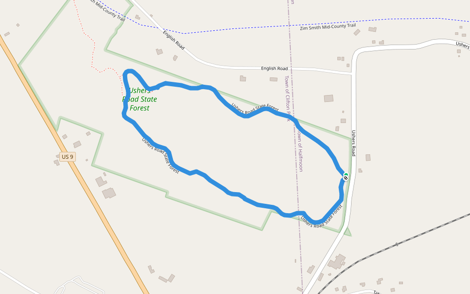 Ushers Road State Forest walking route map in Mechanicville
