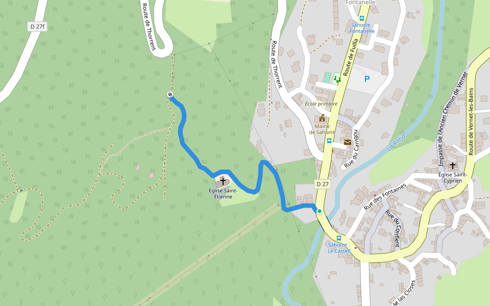 Chemin de l'Église Saint-Étienne walking route map in Sahorre