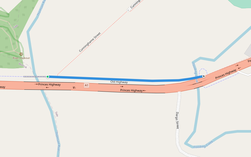 Old Highway walking route map in Sale