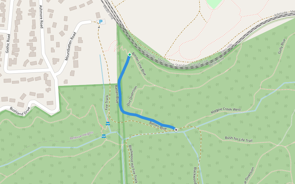 Batten Blue walking route map in Bellevue Heights