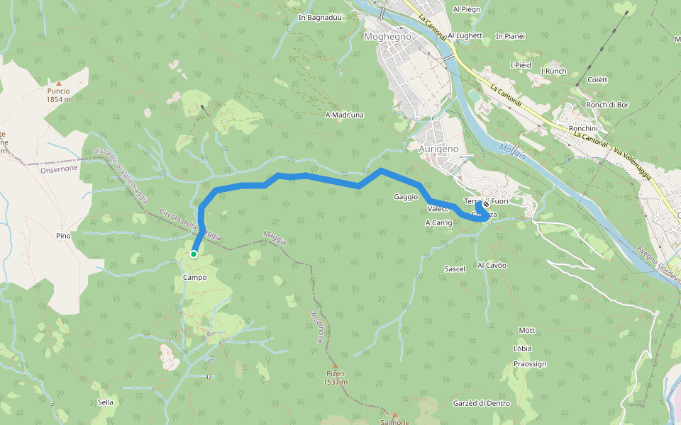 Garina Aurigeno walking route map in Onsernone