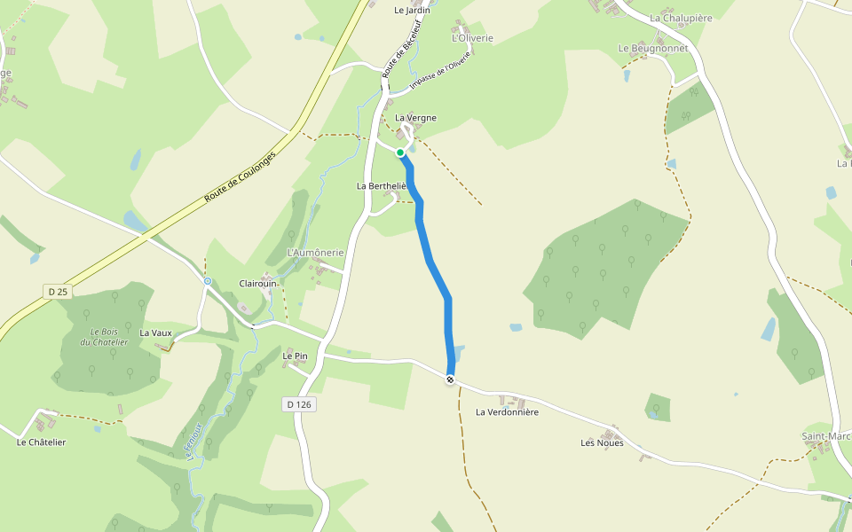 Chemin de l'Étang walking route map in Fenioux