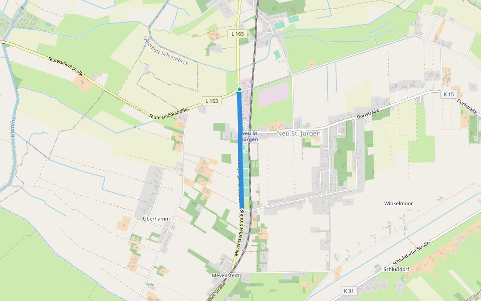 Neu St. Jürgener Straße walking route map in Worpswede