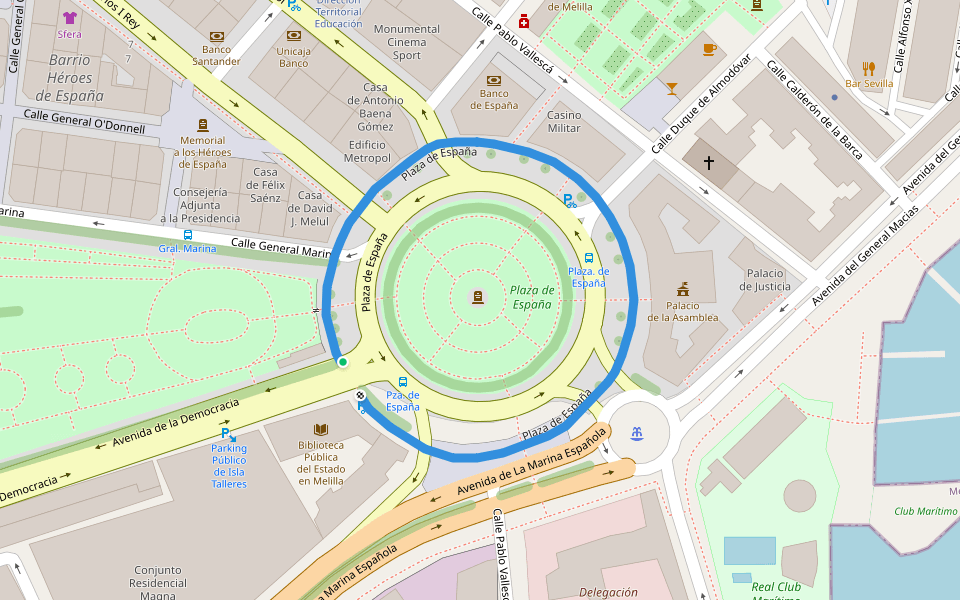 Plaza de España walking route map in Melilla