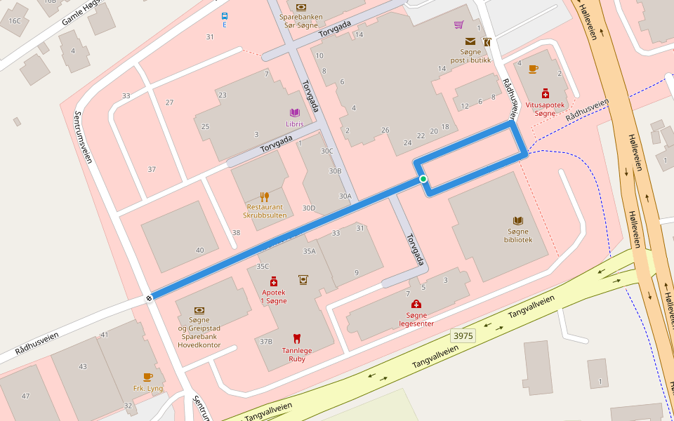 Rådhusveien walking route map in Tangvall
