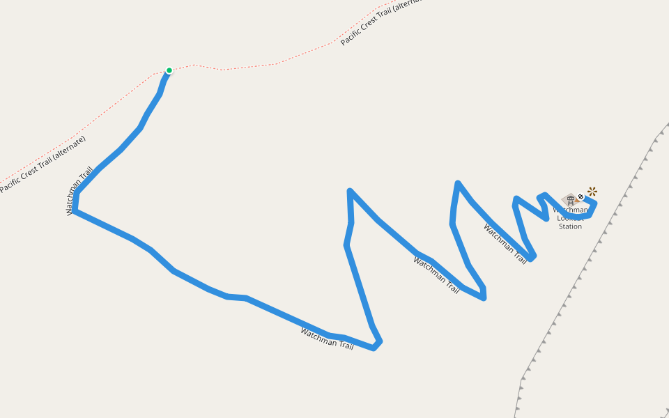 Watchman Trail walking route map in CRATER LAKE
