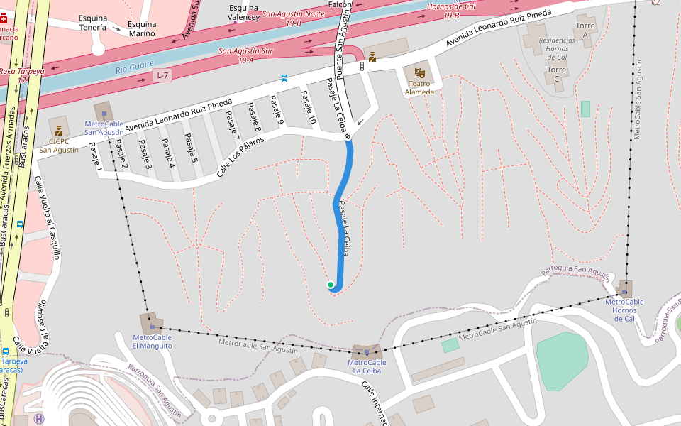 Pasaje La Ceiba walking route map in Caracas
