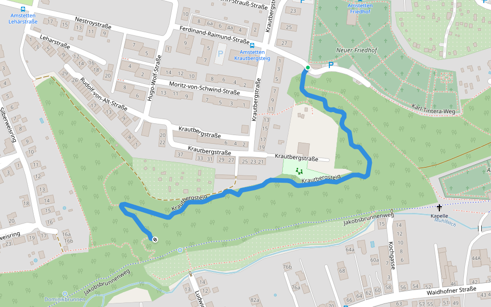 Krautbergsteig walking route map in Amstetten