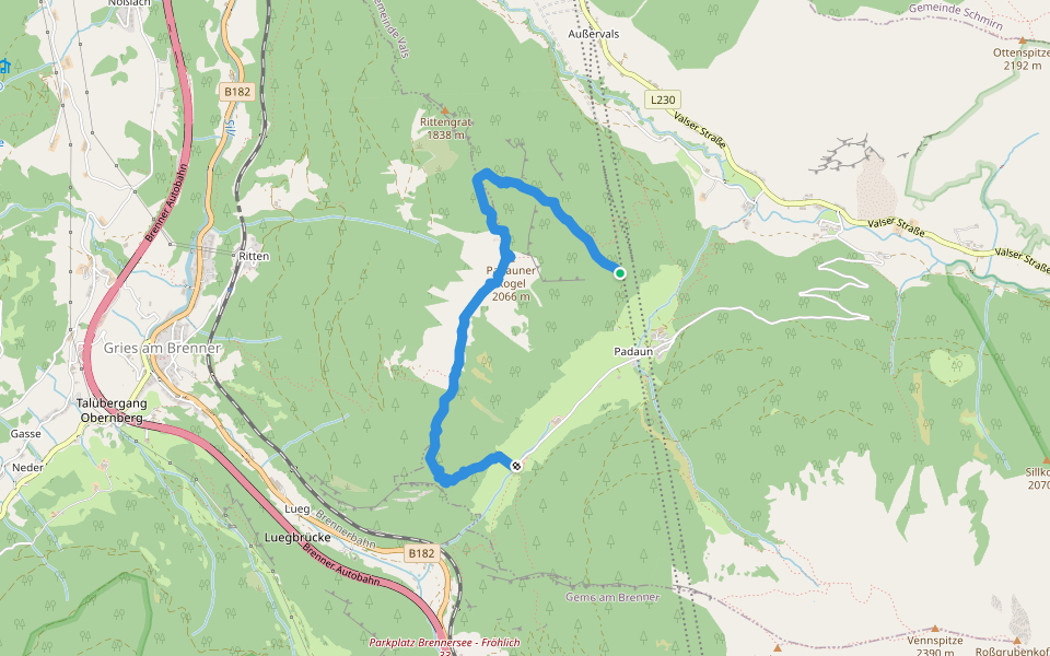Padauner Kogel walking route map in Vals