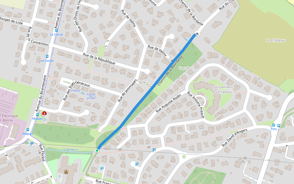 Chemin de la Bourdette walking route map in Balma