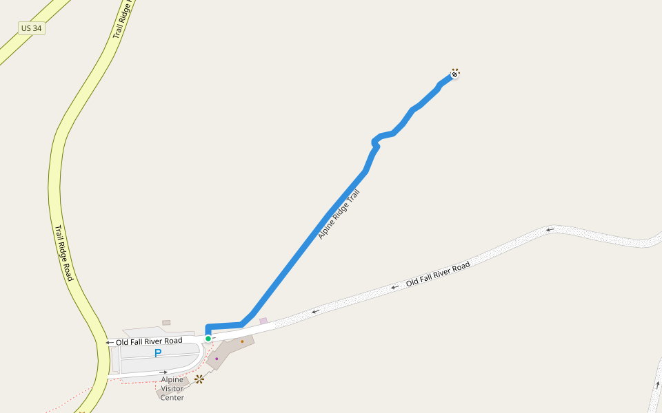 Alpine Ridge Trail walking route map in Estes Park