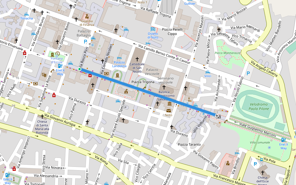 Corso Vittorio Emanuele walking route map in Noto