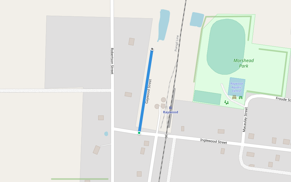 Gaywood Street walking route map in Raywood