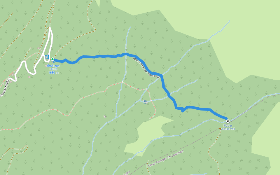 Wanderweg zum Wasserfall walking route map in Goding