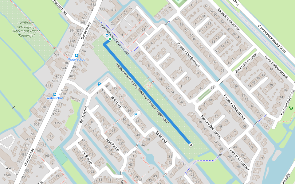 Tuinbouw vereniging Werkmanskracht "Japiesven" walking route map in Assendelft