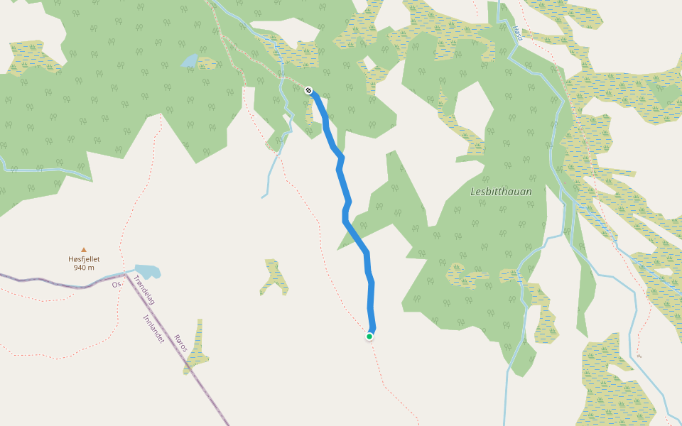 Kjerrveien walking route map in Røros