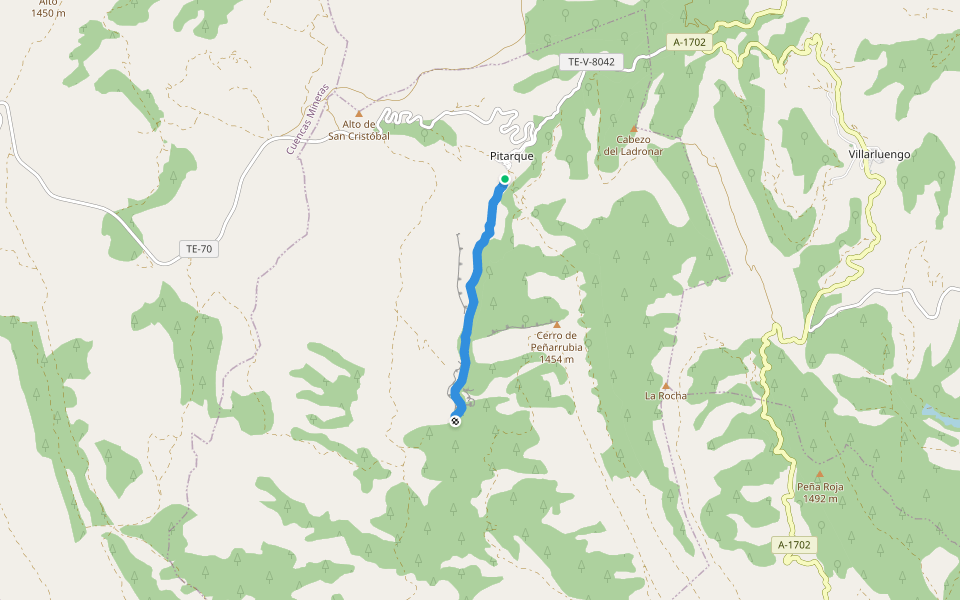 Camino nacimiento del Río Pitarque walking route map in Pitarque