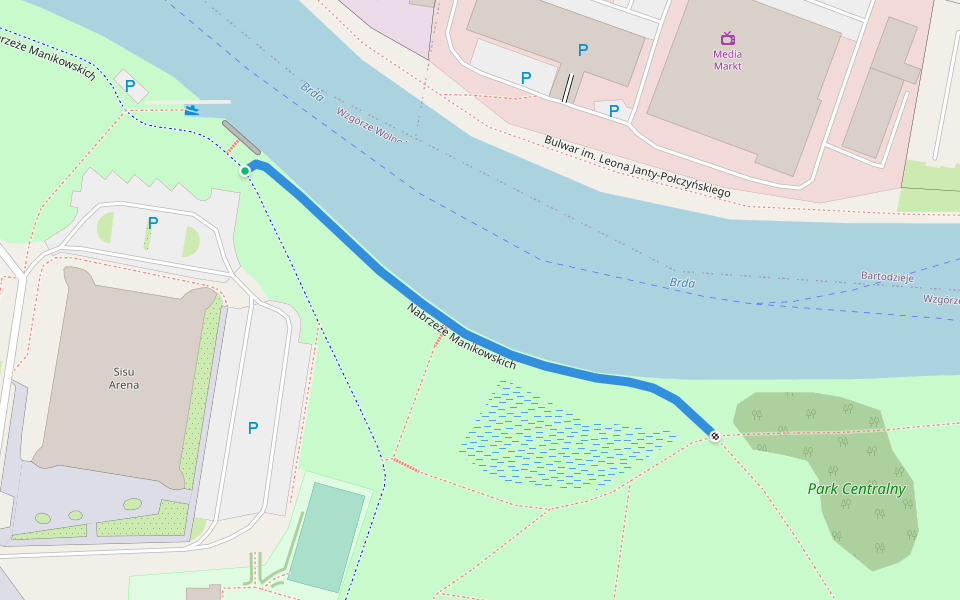 Nabrzeże Manikowskich walking route map in Bydgoszcz