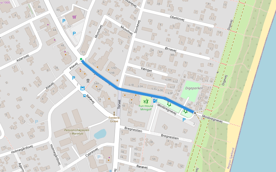 Marielyst Strandvej walking route map in Væggerløse