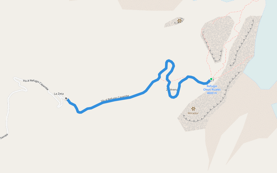 Vía al Refugio Cayambe walking route map in Cayambe