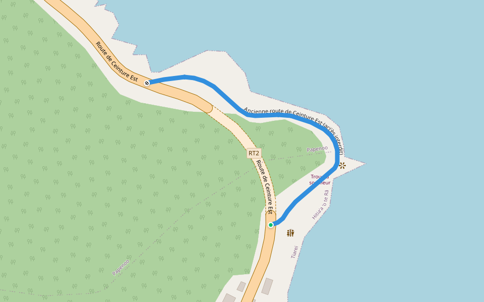 Ancienne route de Ceinture Est (accès interdit) walking route map in Fa'a'ā