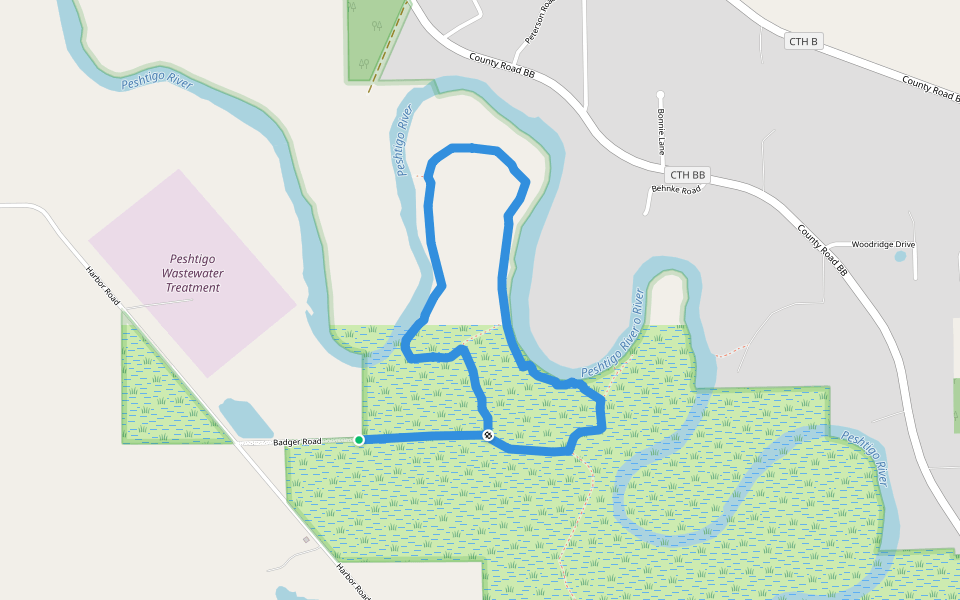 Hemlock Curve Nature Trail walking route map in Peshtigo