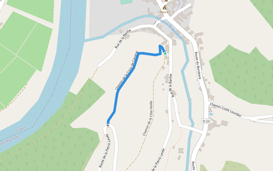 Chemin de la Croix de Cavanié walking route map in Saint-Vincent-Rive-d'Olt