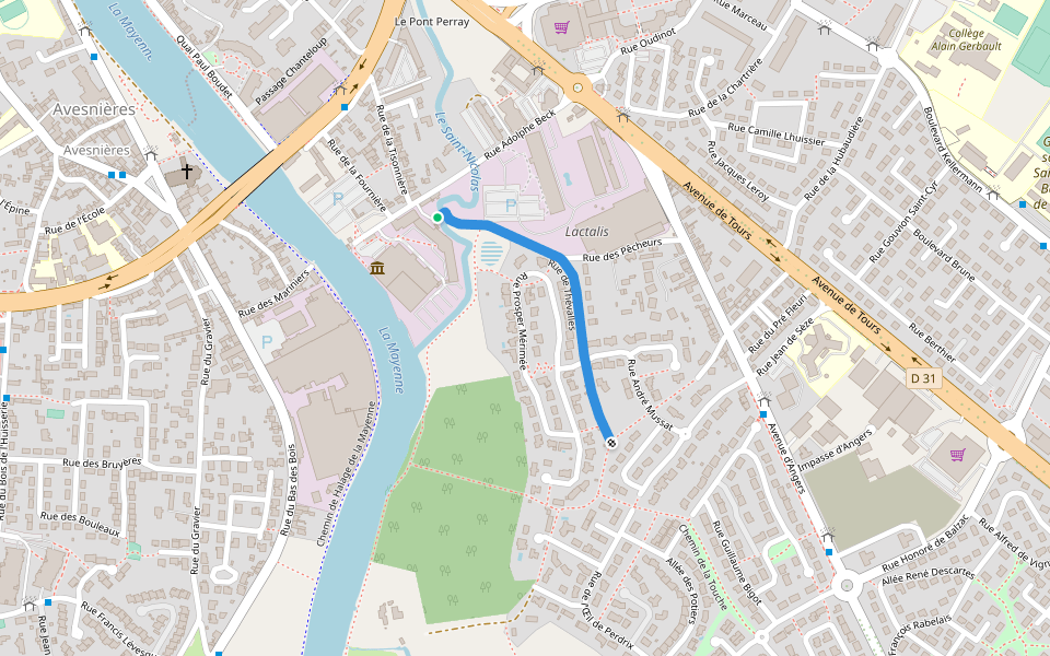 Rue de Thévalles walking route map in Laval