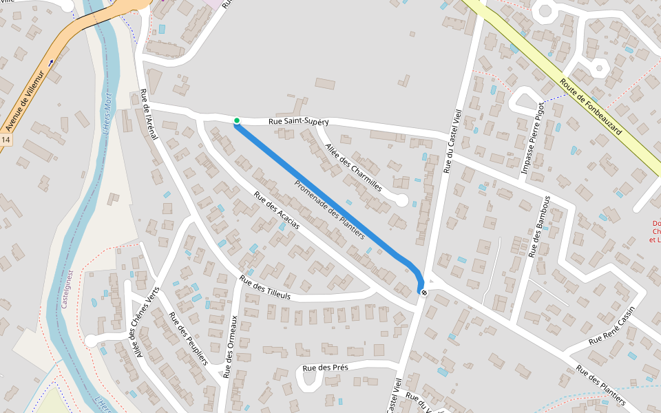 Promenade des Plantiers walking route map in Castelginest