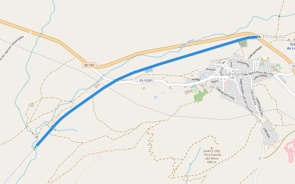 Vía Verde de las Vegas del Guadiana walking route map in Logrosán