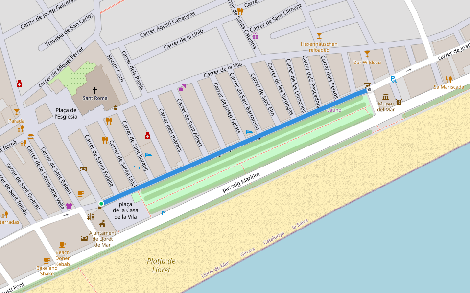 Passeig de Jacint Verdaguer walking route map in Lloret de Mar