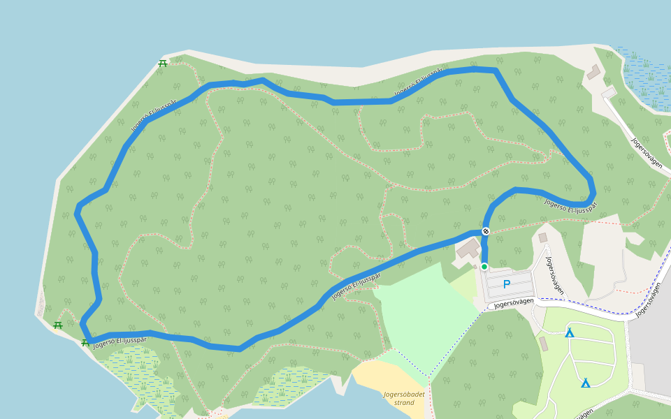 Jogersö El-ljusspår walking route map in Oxelösund