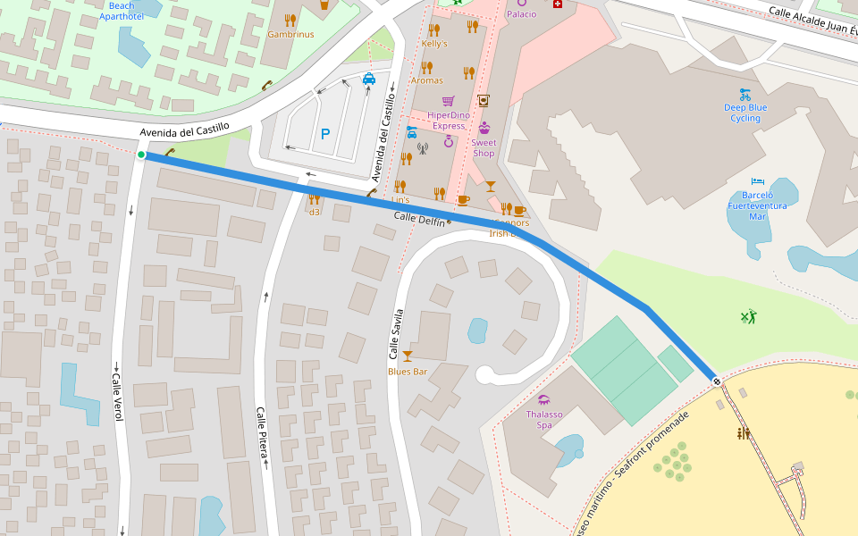 Calle Delfín walking route map in Castillo Caleta de Fuste