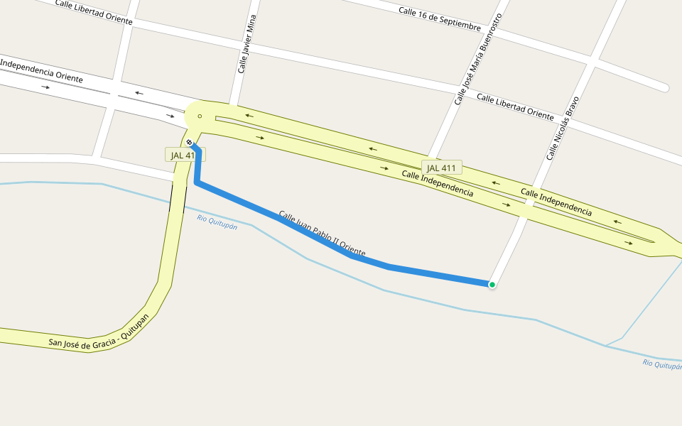 Calle Juan Pablo II Oriente walking route map in Quitupan