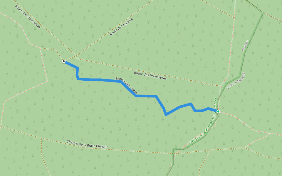 Sentier des Cretes walking route map in Recloses