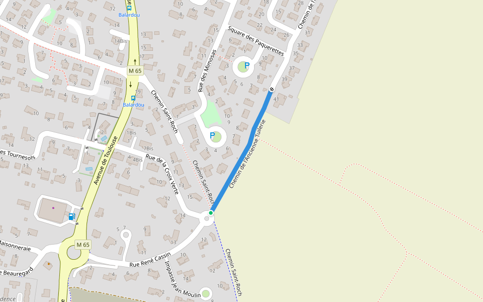 Chemin de l'Ancienne Tuilerie walking route map in Pibrac