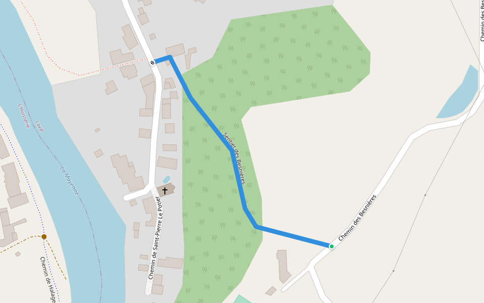 Sentier des Besnières walking route map in Laval