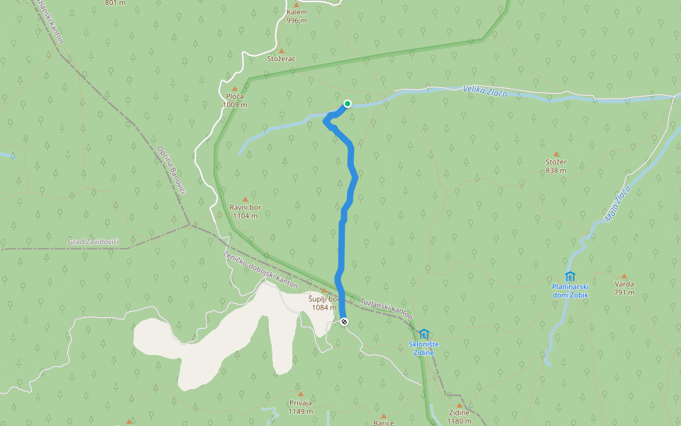 Veljača walking route map in Višća Gornja