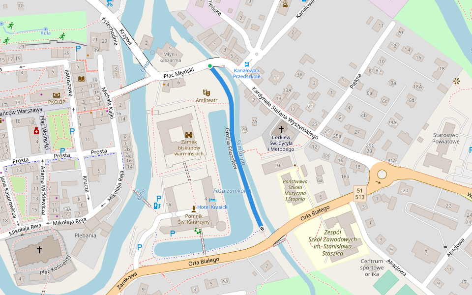 Grobla Filozofów walking route map in Lidzbark Warmiński