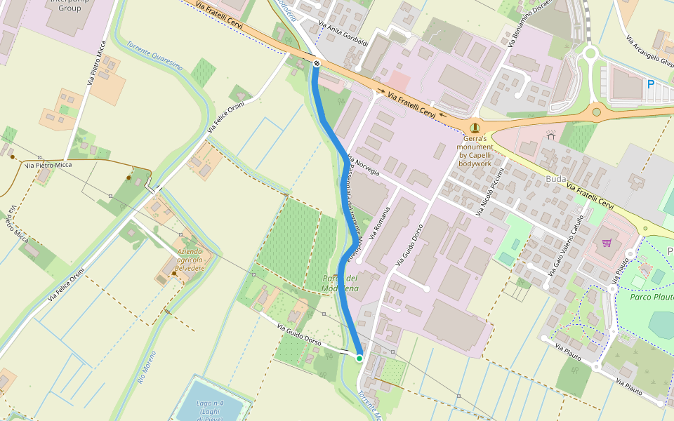 Passeggiata del torrente Modolena walking route map in Reggio Emilia
