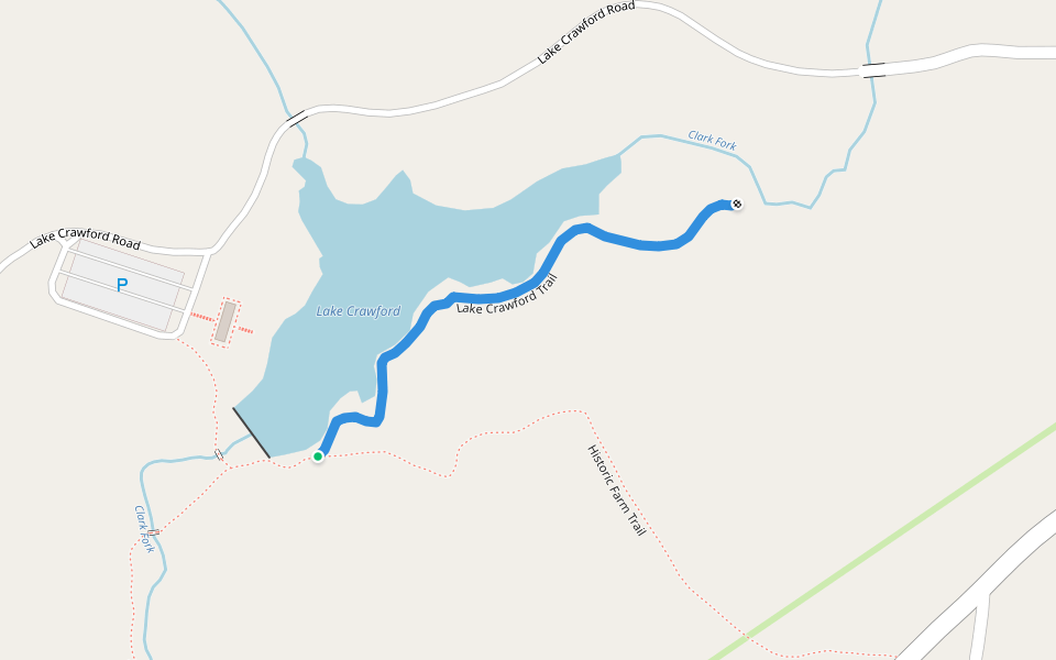 Lake Crawford Trail walking route map in Clover