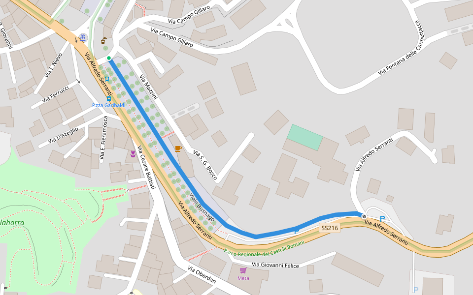 Viale Busnago walking route map in Monte Compatri