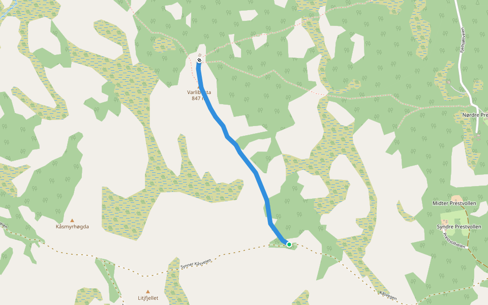 Kåsvegen walking route map in Kverningan