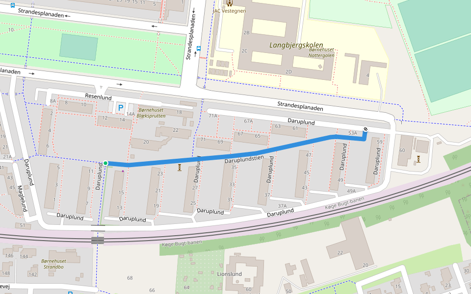 Daruplundstien walking route map in Brøndby Strand