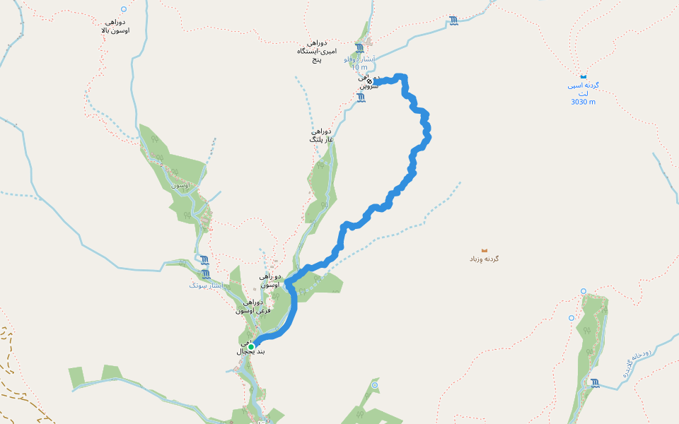 بند یخچال walking route map in Tochāl