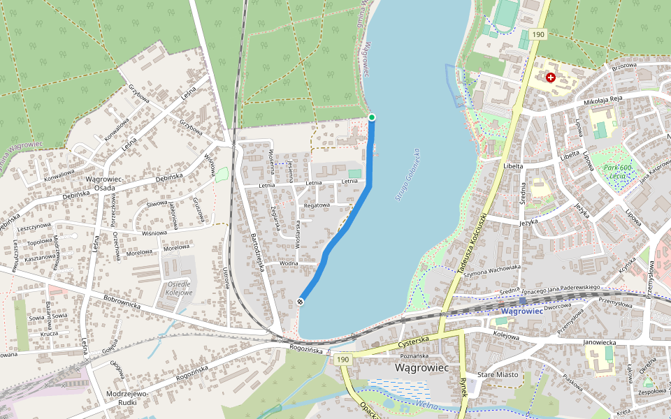 Jeziorna walking route map in Wągrowiec