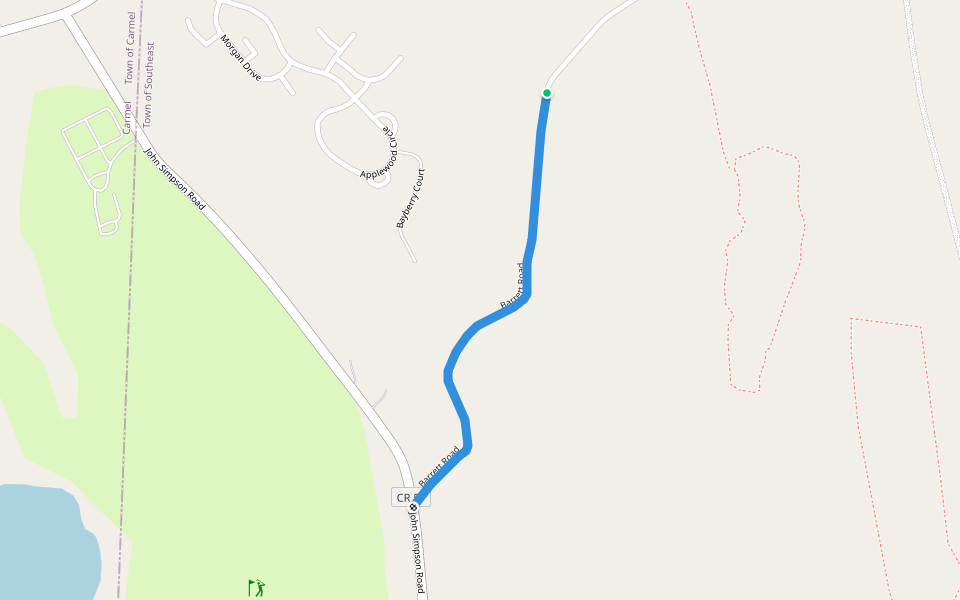 Barrett Road walking route map in Carmel Hamlet